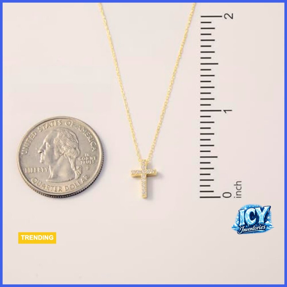 14K Solid Gold Diamond Cross Pendant Necklace, 18 Inch Chain - Picture 6 of 7